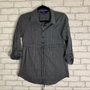 Black and White Striped Blouse with Buttons